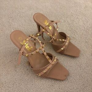 Shein Tan Heels with Gold Studs